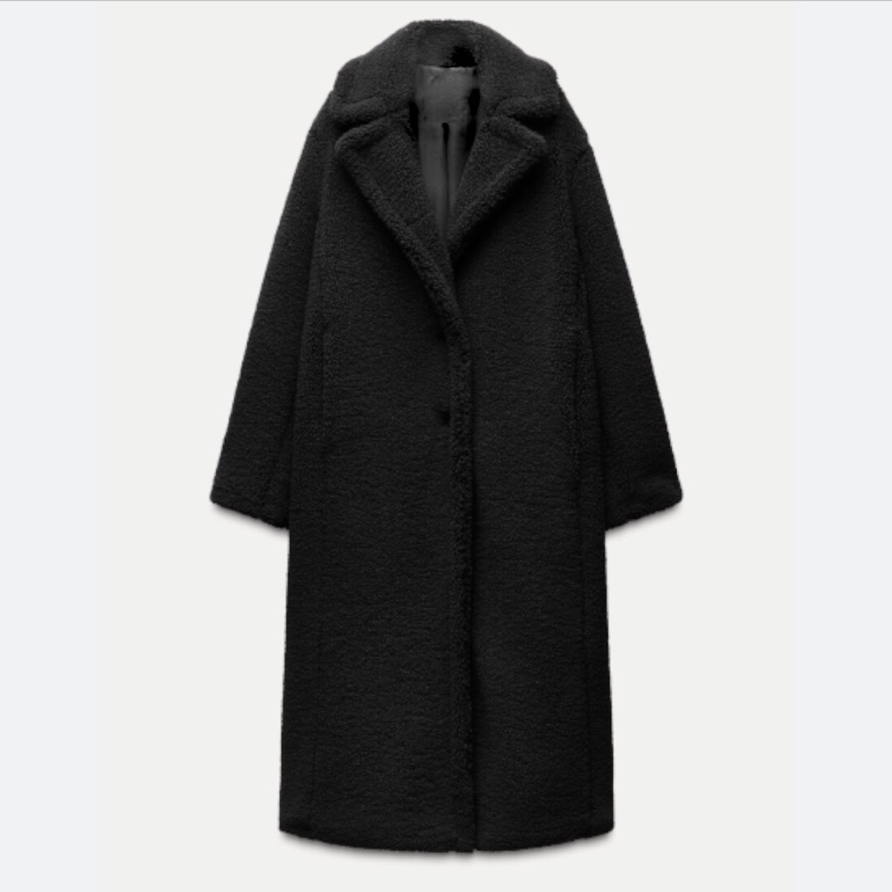 Missguided black full length teddy bear coat Size 16